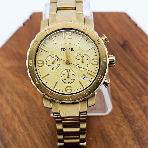 Fossil Women's Natalie Chronograph Watch Gold Ion-Plated Multifunction AM-4422 - Picture 1 of 7